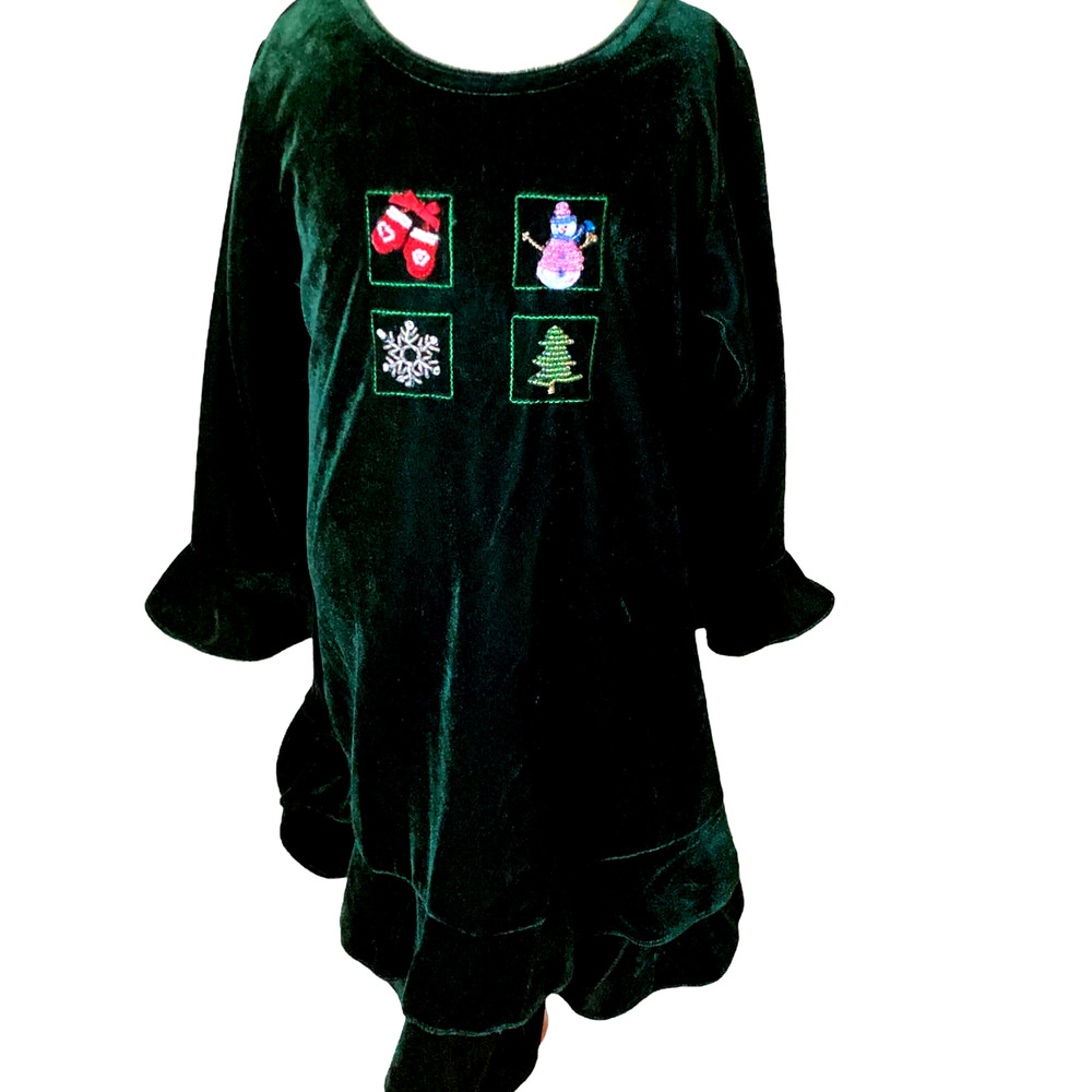 Good Lad 3T Dark Green Velvet Long Sleeve Christmas Dress Beaded
